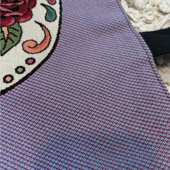 French Candy Skull Emmanuel Creation L’atelier Colorful Woven Tote Bag Red Blue - Picture 9 of 11